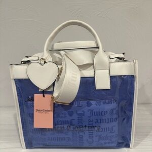 NWT! Juicy Couture Blue and White Heart Charm Tote Bag